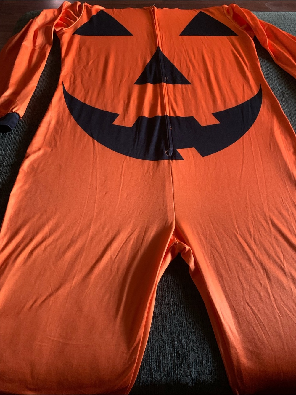 Orange Pumpkin Jumpsuit Adult onesie/ Costume with Black Jack-O'-Lantern Face